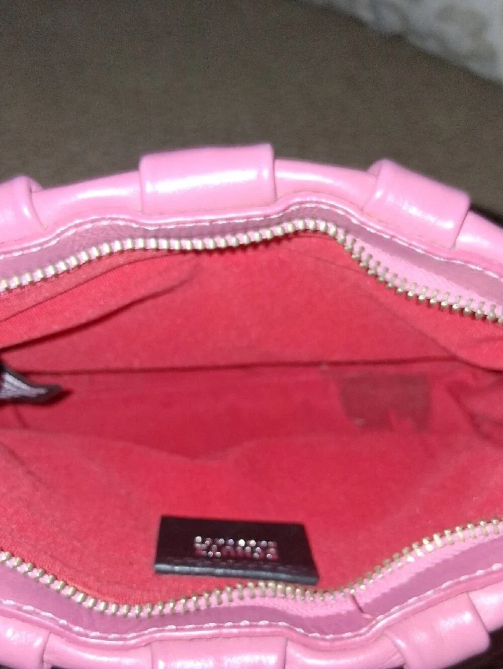 Schutz Pink Leather Pleated Crossbody Bag with Chain Accent